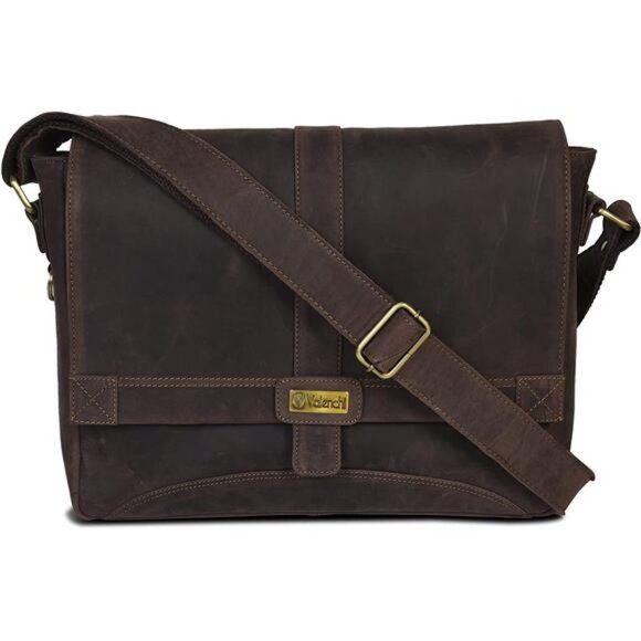 Leather Messenger Bag for Men and Women - 14 inch Laptop Bag for College Work Of